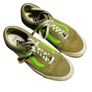 Vans Suede Leather Men’s 8.5 Olive and Neon Green Sneakers